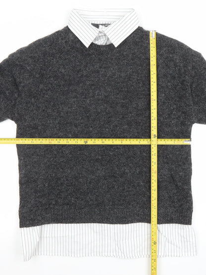 Primark Womens Grey Collared Knit Jumper Shirt M Classic Workwear