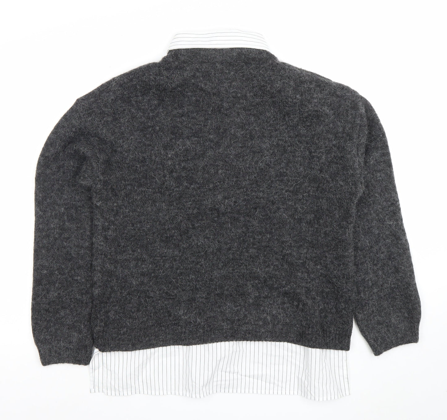 Primark Womens Grey Collared Knit Jumper Shirt M Classic Workwear