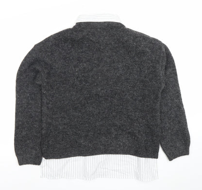 Primark Womens Grey Collared Knit Jumper Shirt M Classic Workwear