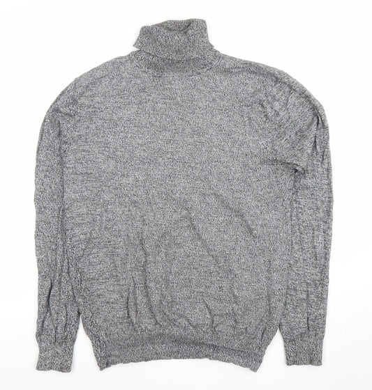 Brave Soul Men Grey Roll Neck Cotton Jumper M Regular Fit Knitwear