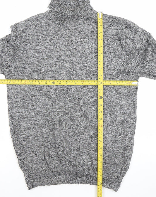 Brave Soul Men Grey Roll Neck Cotton Jumper M Regular Fit Knitwear