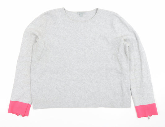 COS Women Grey Pink Zip Cuff Cotton Jumper Size 12