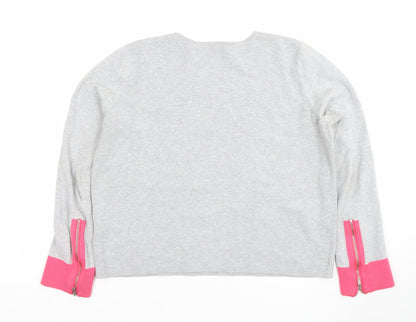 COS Women Grey Pink Zip Cuff Cotton Jumper Size 12