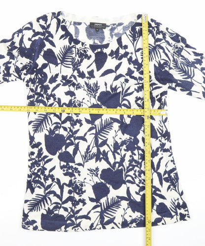 Papaya Women Blue Floral Knit 3/4 Sleeve Acrylic T-Shirt Size 10