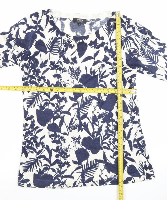 Papaya Women Blue Floral Knit 3/4 Sleeve Acrylic T-Shirt Size 10