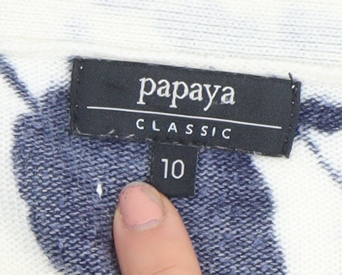 Papaya Women Blue Floral Knit 3/4 Sleeve Acrylic T-Shirt Size 10