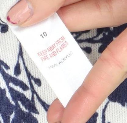 Papaya Women Blue Floral Knit 3/4 Sleeve Acrylic T-Shirt Size 10