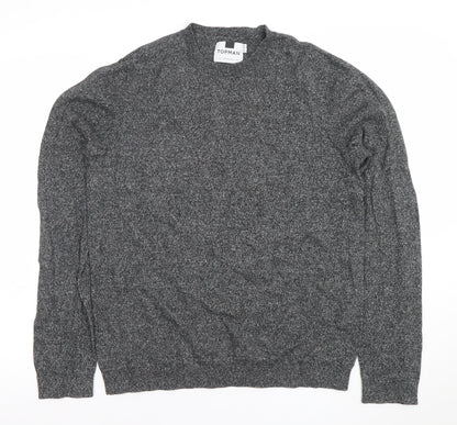 Topman Men's Grey Knit Cotton Crew Neck Pullover Jumper M