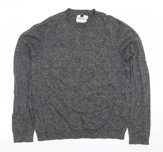 Topman Men's Grey Knit Cotton Crew Neck Pullover Jumper M