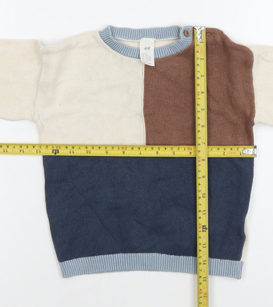 H&M Unisex Baby Beige Blue Brown Colourblock Knit Jumper 12-18 Months
