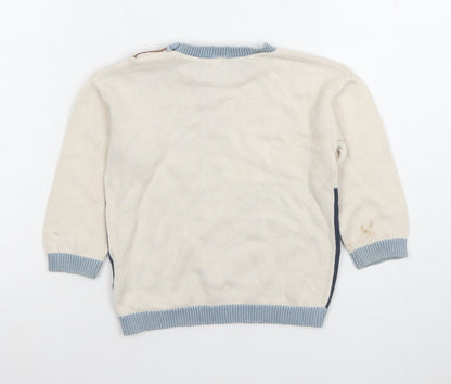 H&M Unisex Baby Beige Blue Brown Colourblock Knit Jumper 12-18 Months