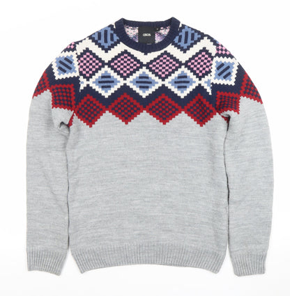 ASOS Men’s Grey Geometric Knit Jumper Size M Long Sleeve Pullover
