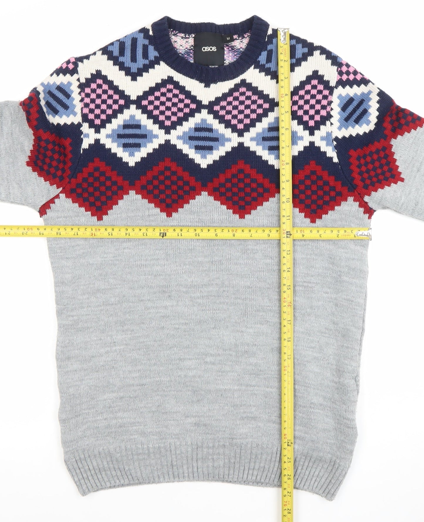 ASOS Men’s Grey Geometric Knit Jumper Size M Long Sleeve Pullover