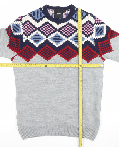 ASOS Men’s Grey Geometric Knit Jumper Size M Long Sleeve Pullover