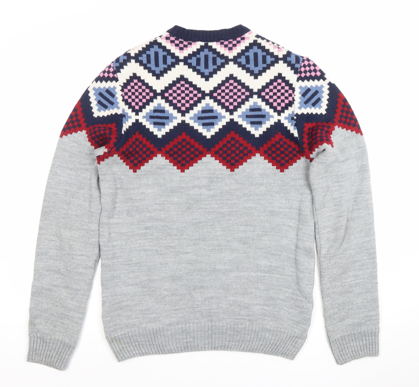 ASOS Men’s Grey Geometric Knit Jumper Size M Long Sleeve Pullover