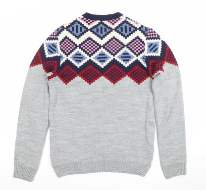 ASOS Men’s Grey Geometric Knit Jumper Size M Long Sleeve Pullover