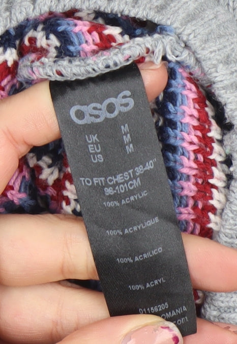 ASOS Men’s Grey Geometric Knit Jumper Size M Long Sleeve Pullover