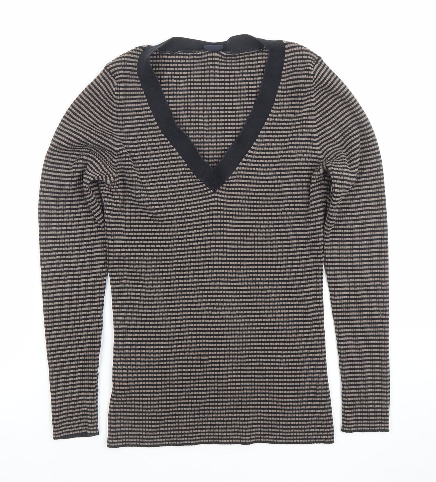 GAP Womens Brown Striped V-Neck Long Sleeve Slim Fit Pullover Jumper Size L