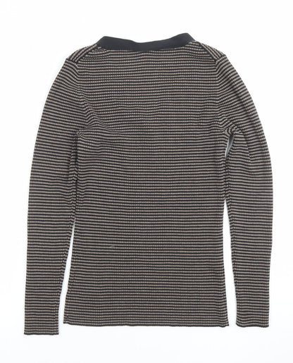 GAP Womens Brown Striped V-Neck Long Sleeve Slim Fit Pullover Jumper Size L