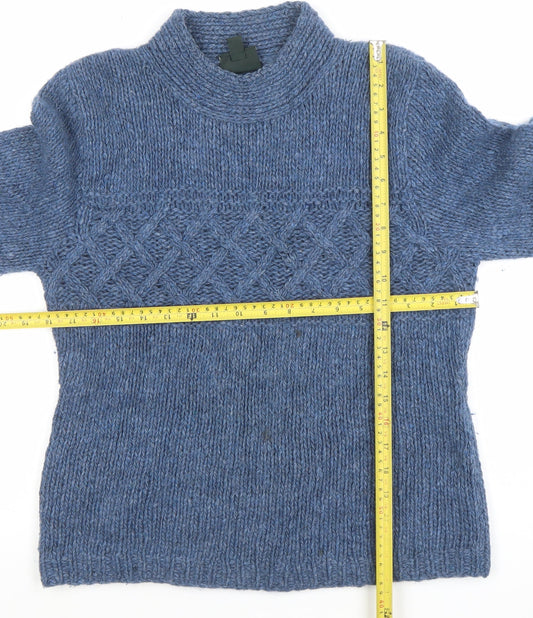 Laura Ashley Women's Blue Chunky Knit Wool Blend Mock Neck Jumper Size L