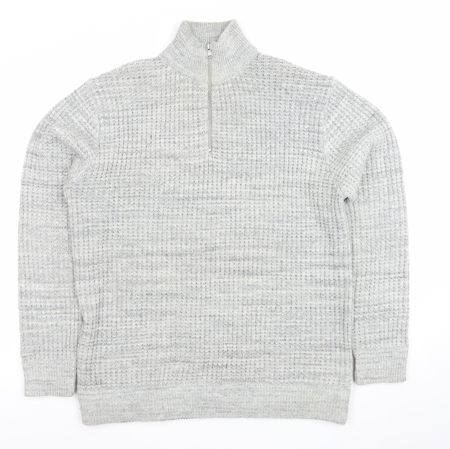 Next Men's Grey XL 1/2 Zip Waffle Knit Jumper High Neck