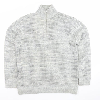 Next Men's Grey XL 1/2 Zip Waffle Knit Jumper High Neck
