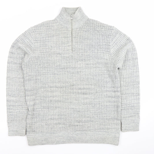 Next Men's Grey XL 1/2 Zip Waffle Knit Jumper High Neck
