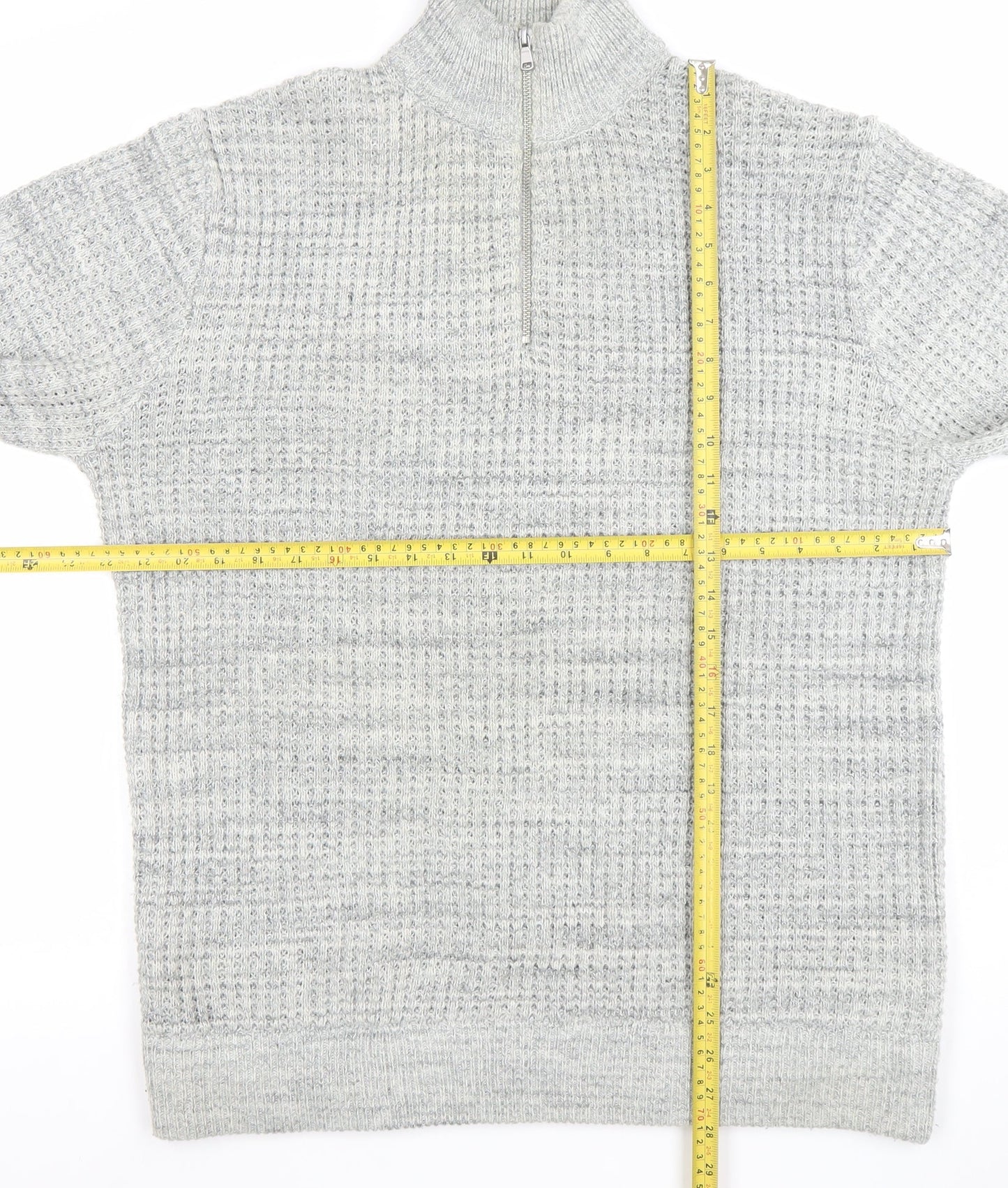 Next Men's Grey XL 1/2 Zip Waffle Knit Jumper High Neck