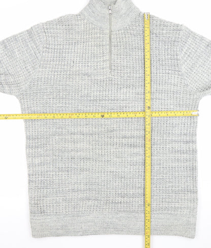 Next Men's Grey XL 1/2 Zip Waffle Knit Jumper High Neck