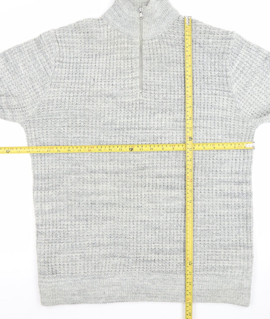 Next Men's Grey XL 1/2 Zip Waffle Knit Jumper High Neck