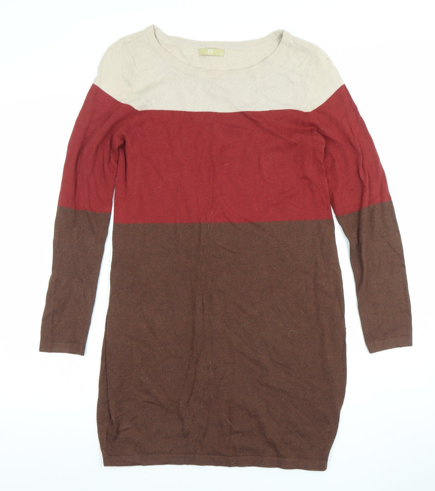 Tu Women's Beige Red Brown Colourblock Knit Sweater Dress Size 10
