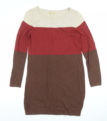 Tu Women's Beige Red Brown Colourblock Knit Sweater Dress Size 10
