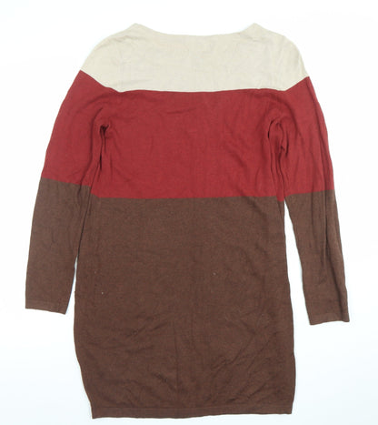 Tu Women's Beige Red Brown Colourblock Knit Sweater Dress Size 10
