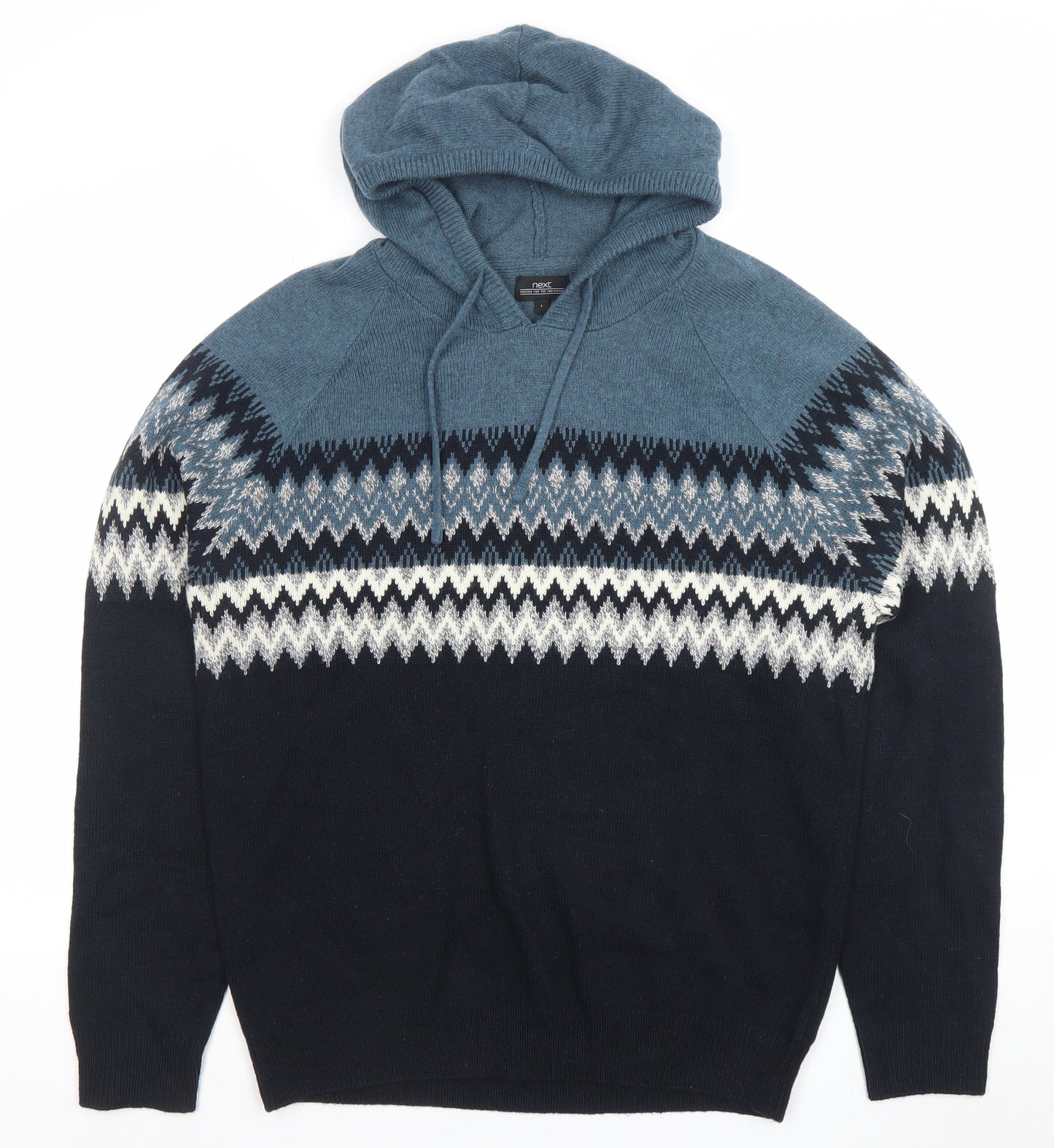 Next Men’s Blue Fair Isle Hooded Knit Jumper Size L
