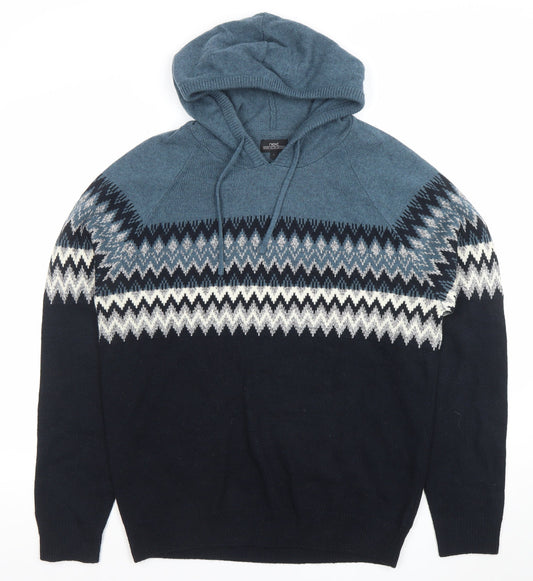 Next Men’s Blue Fair Isle Hooded Knit Jumper Size L
