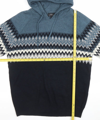 Next Men’s Blue Fair Isle Hooded Knit Jumper Size L