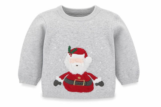 Mamas & Papas Grey Santa Knitted Baby Jumper 0-3 Months Christmas Pullover