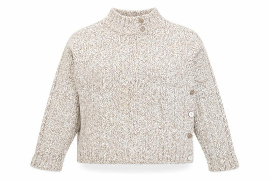 Front view of Papaya Women’s Beige Cable-Knit High Neck Jumper, size UK 18