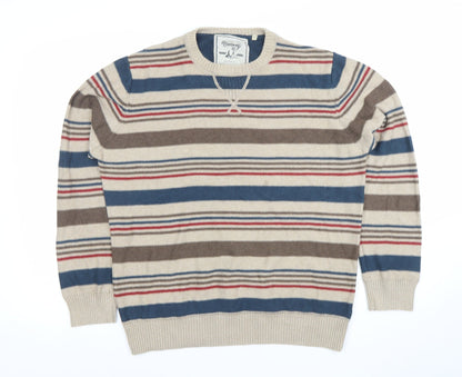 Mantaray Men’s Beige Striped Cotton Crew Neck Jumper Size L