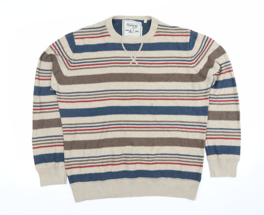 Mantaray Men’s Beige Striped Cotton Crew Neck Jumper Size L