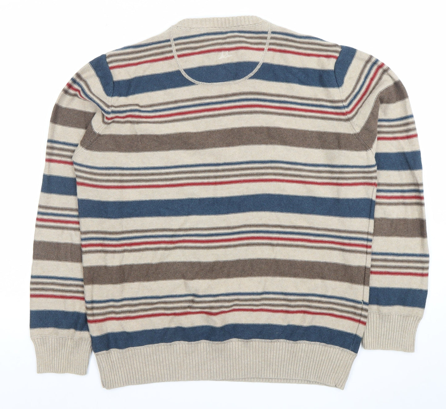 Mantaray Men’s Beige Striped Cotton Crew Neck Jumper Size L