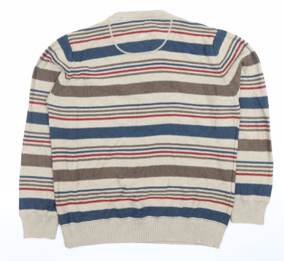 Mantaray Men’s Beige Striped Cotton Crew Neck Jumper Size L