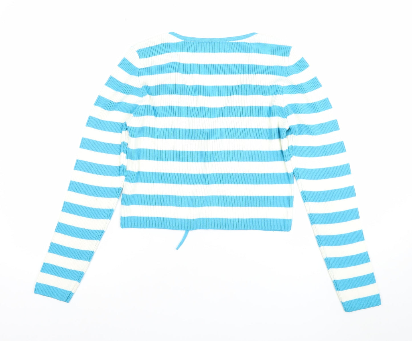 Primark Unisex Blue Striped V-Neck Tie Front Cardigan M