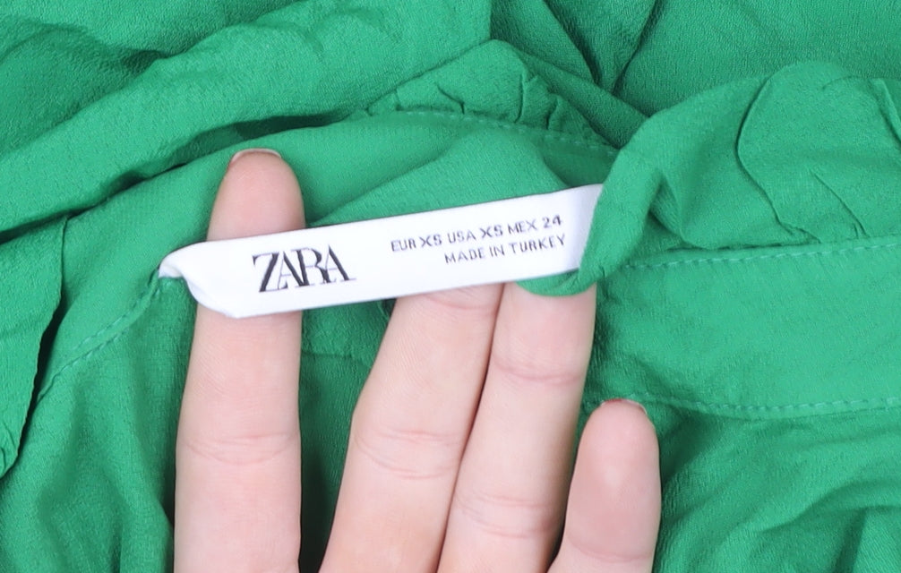 Womens UK Size XS Zara Green Basic Blouse