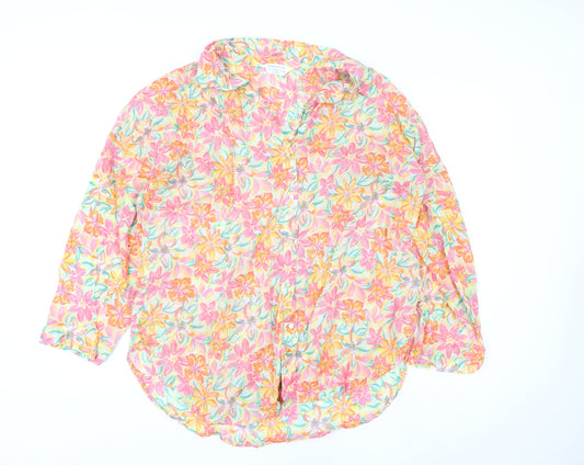 Primark Womens Multicoloured Floral Cotton Long Sleeve Tunic Shirt L