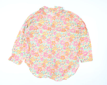 Primark Womens Multicoloured Floral Cotton Long Sleeve Tunic Shirt L