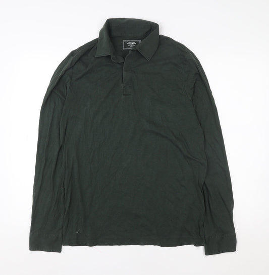 Charles Tyrwhitt Men's Dark Green Long Sleeve Button-Up Shirt Medium