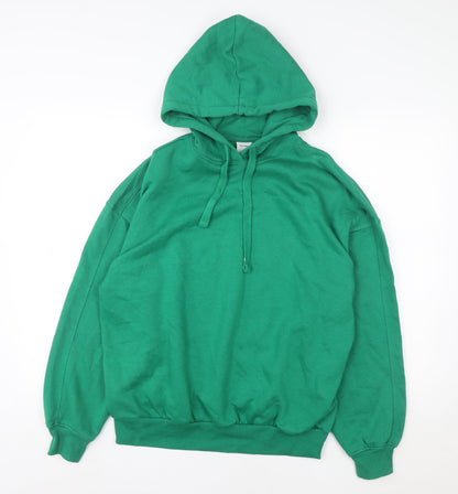 Bershka Women Green Pullover Hoodie XS Cotton Blend Casual