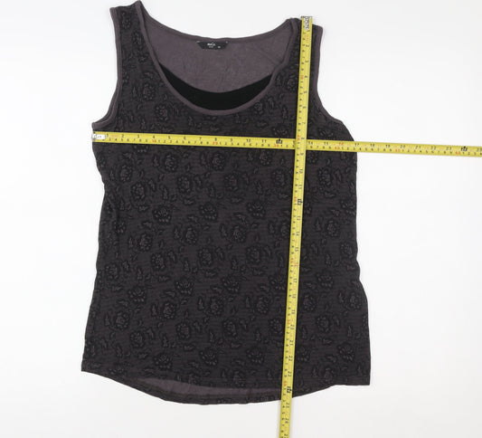 M&Co Women’s Black Floral Petite Size 14 Sleeveless Tank Top