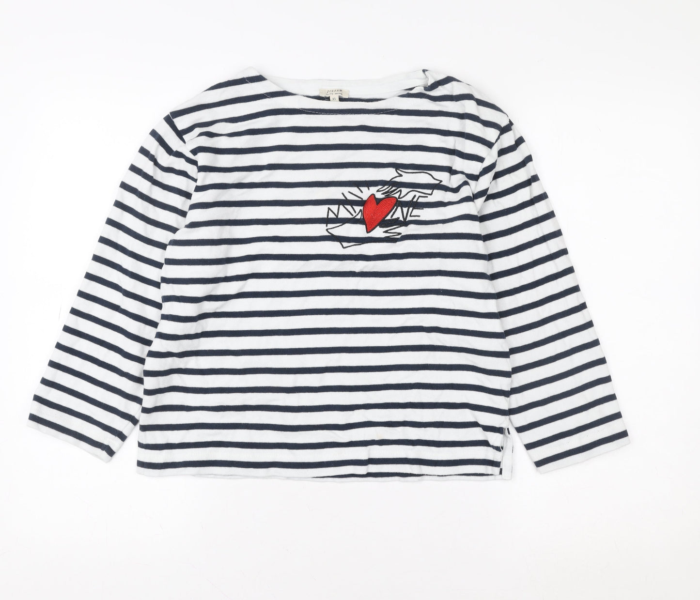 Jigsaw Women’s White Navy Stripe Love Embroidered Cotton Jumper XS